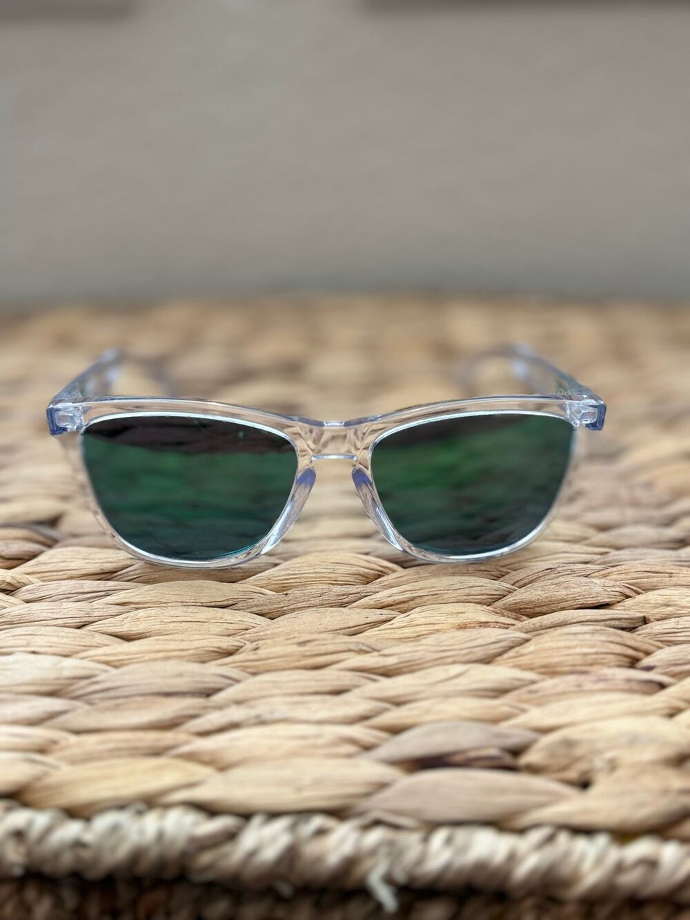 Oakley Frogskins Clear Frame Green Mirror Lens Sunglasses OO9245-38